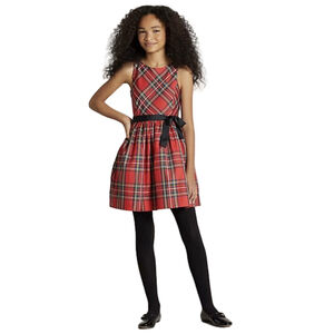 Polo Ralph Lauren Girls Plaid Fit & Flare Taffeta Dress Red Tartan Bow Holiday 8